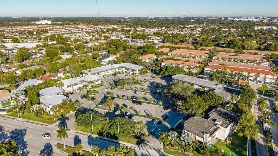 Aerial view of the park and neighborhood