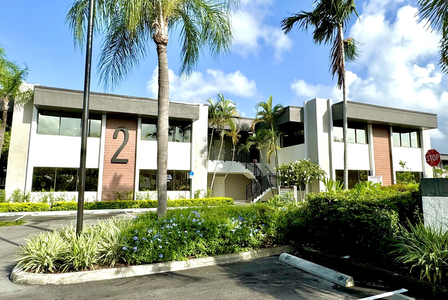 Building 2 with its landscaped courtyard entrance