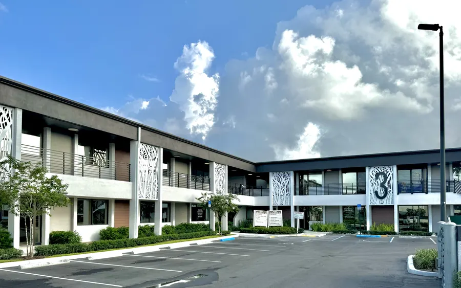 Exterior of Building 3 with decorative metal screen